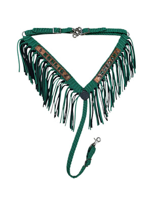 Personalized leather and paracord fringe breast collar  horse tack