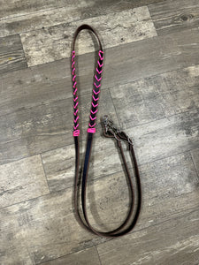 Leather laced barrel reins loop reins brown harness leather