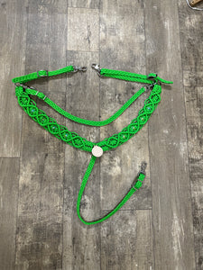 fancy macrame  breast collar neon green with beading and a wither strap