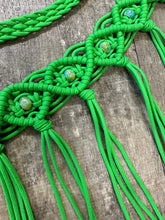 Neon green fancy macrame  fringe breast collar with European glass beads