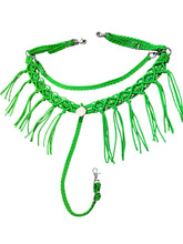 Neon green fancy macrame  fringe breast collar with European glass beads
