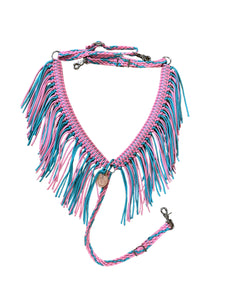Light pink and teal fringe breast collar
