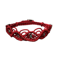 Beaded Macrame side pull hackamore attachment red with laboradite  , all sizes.