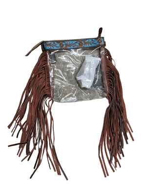 Cute leather tooled fringe clear stadium bag