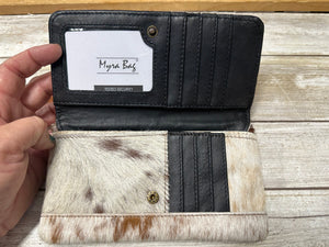 Myra brown and white cowhide womens wallet