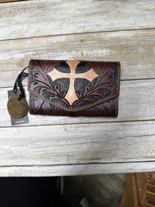 Womens  cross wallet brown leather