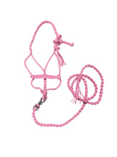 Braided horse halter with lead in light pink