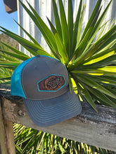 Turquoise blue tooled and painted ball cap