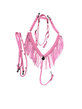 Pink Fringe horse tack set,  (fringe breast collar, wither strap, reins, and bridle)