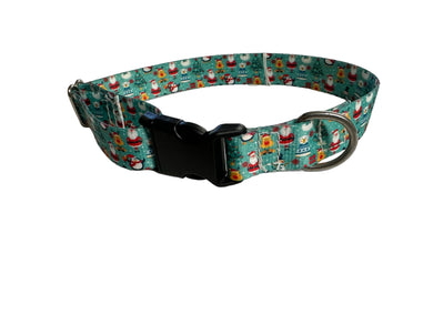 Christmas teal santa  Nylon dog collar