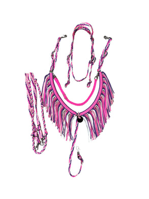 fringe pinks white and lilac breast collar with a wither strap