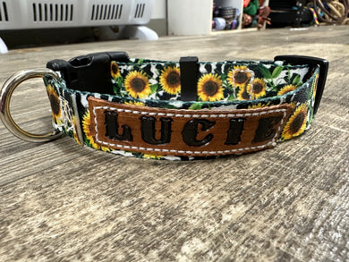 Cow sunflower Nylon dog collar (option to personalize)