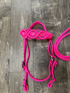 Hot pink Beaded Browband Headstall with a fancy braided browband with matching reins....all sizes.