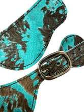 Teal Cowhide hair on spur straps