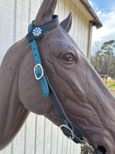 Butter soft black and turquoise leather one ear  Headstall with quick change buckles horse size