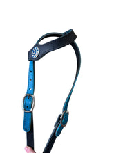 Butter soft black and turquoise leather one ear  Headstall with quick change buckles horse size