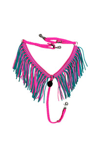 fringe breast collar hot pink and green turquoise