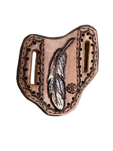 Hand tooled and pancake knife sheath feather