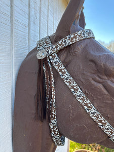 Cow print fringe tack set breast collar nylon horse size