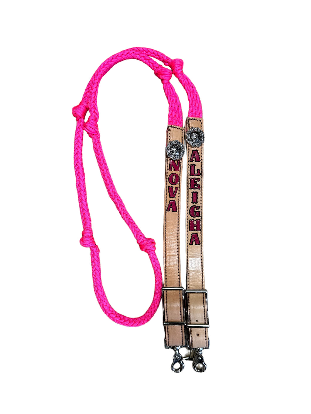 Personalized Barrel Reins leather and paracord , Round with grip knots...You choose color and length