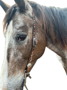 Four aces Hand painted and tooled  leather Headstall horse size