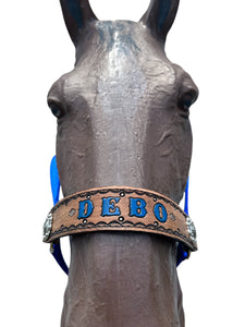 PERSONALIZED   nylon horse halter blue.