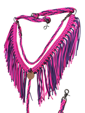 fringe breast collar hot pink and lilac purple