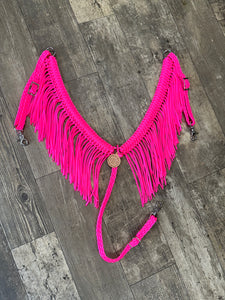 fringe breast collar neon hot pink