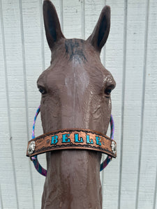 PERSONALIZED horse halter pink and turquoise.