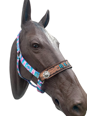 PERSONALIZED horse halter pink and turquoise.