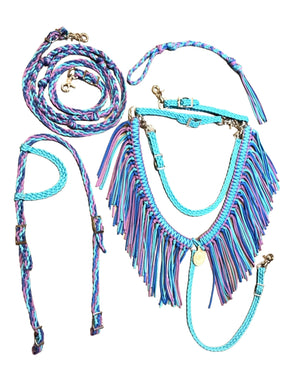 Fringe Breast Collar tack set lilac, royal and turquoise