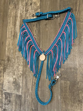 Light pink and neon turquoise  fringe breast collar