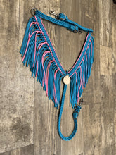 Light pink and neon turquoise  fringe breast collar