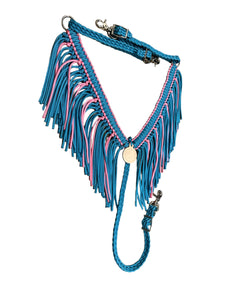 Light pink and neon turquoise  fringe breast collar