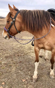 side pull hackamore  bitless attachment.... lilac with black chinstrap...all sizes