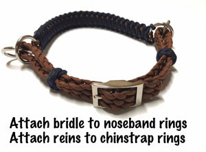 Dark Blue side pull hackamore  bitless attachment “with a whoa”...all sizes