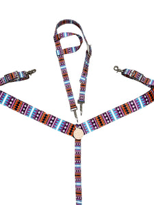 Purple tribal  print  tack set breast collar nylon horse size