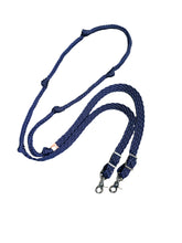 Midnight blue Barrel Reins, Round with grip knots.