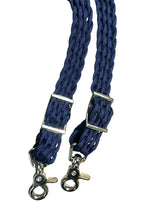 Midnight blue Barrel Reins, Round with grip knots.