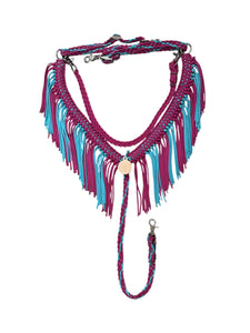 Fuchsia and turquoise fringe breast collar with a wither strap