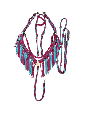 TBT Fringe Breast Collar tack set Fuschia and turquoise