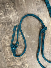 8' Fancy  braided beaded teal loop reins with turquoise howlite and a romal.