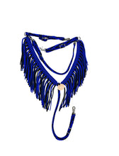 Blue and black fringe breast collar with wither strap