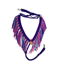 Purple fringe breast collar with a wither strap