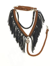 Black and brown fringe breast collar with a wither strap