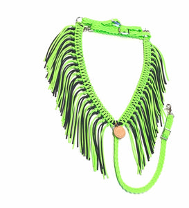 fringe breast collar neon lime green and black