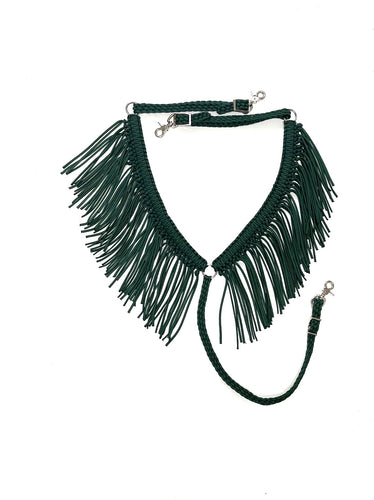 Hunter green fringe breast collar with wither strap