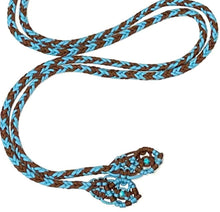 Fancy braided split reins in walnut brown and neon turquoise with beads….beautiful yet practical