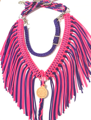 Hot Pink and Purple fringe breast collar with  wither strap