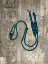 8' Fancy  braided beaded teal loop reins with turquoise howlite and a romal.